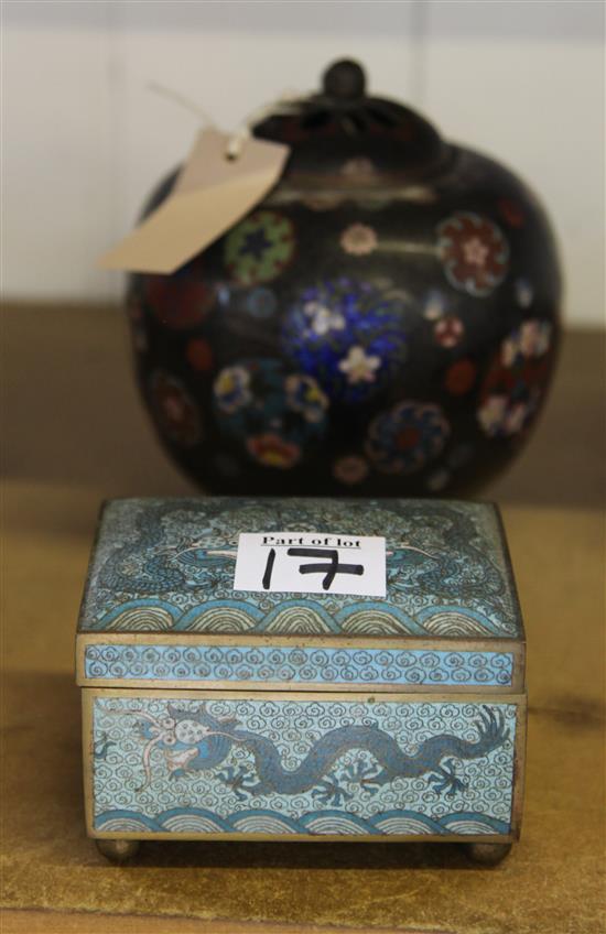A Cloissone enamel koro and cover & box and cover